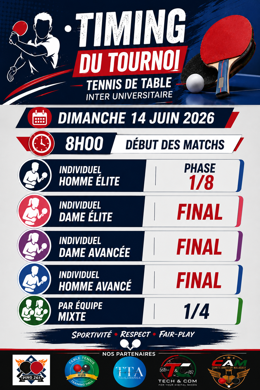 Timing match inter universitaire jour 2