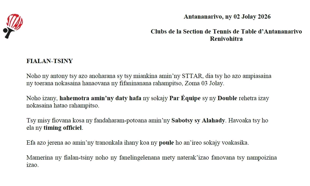 ⚠️📢Matchs par equipe et double reportés